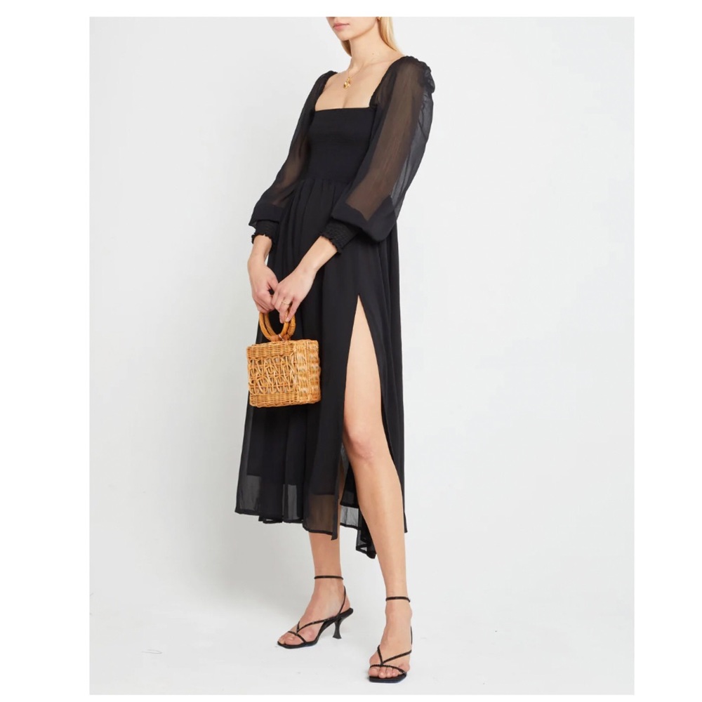 FEW MODA o.p.t Classic Smocked Maxi Dress w Side Slit, Sz S